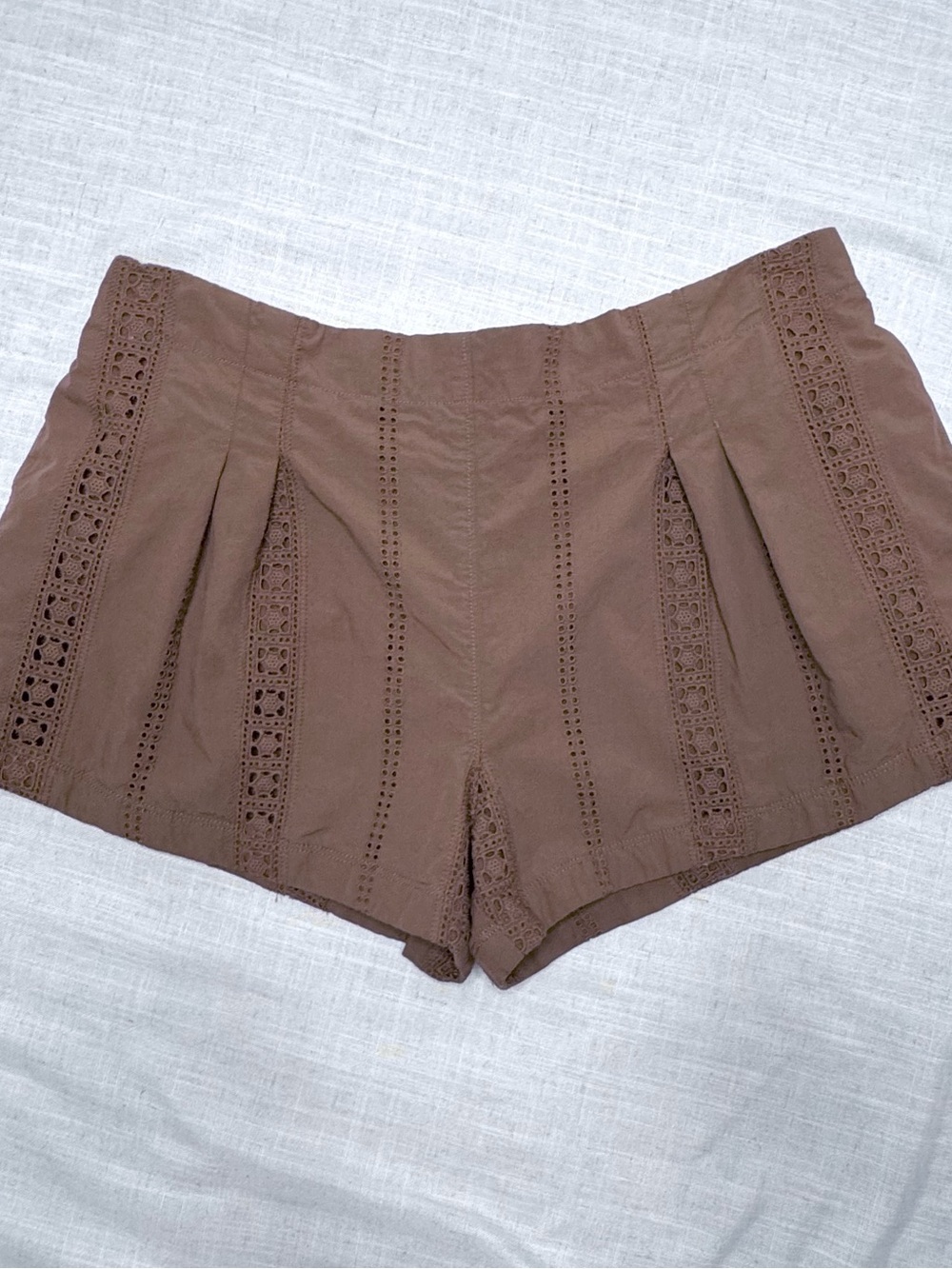 LAKE Café Eyelet Shorts Cinnamon Brown Cotton Size Large